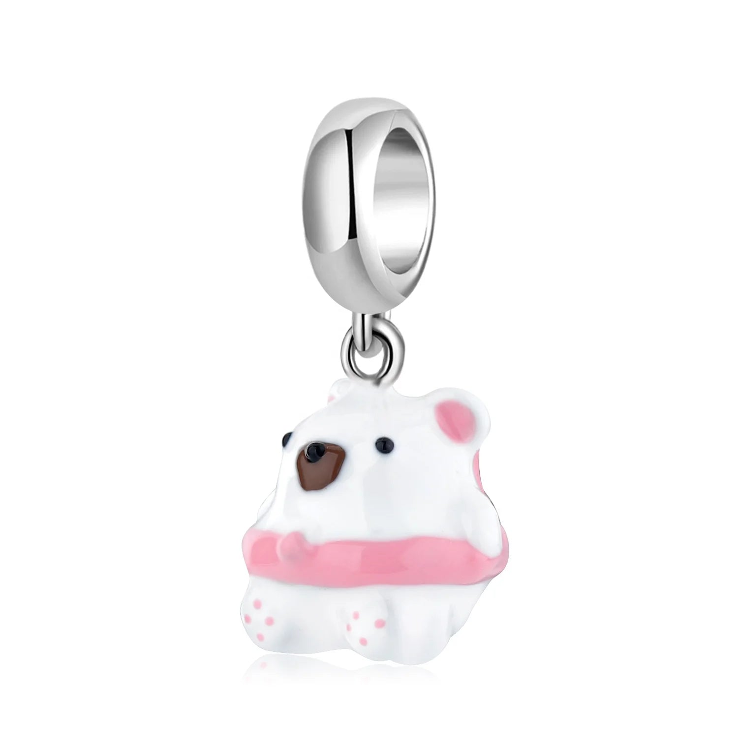 Lovely Pink Wwim Ring Bear New Design 925 Sterling Silver Cartoon Character Charm Enamel Bead Pendant for Women Bracelet Jewelry
