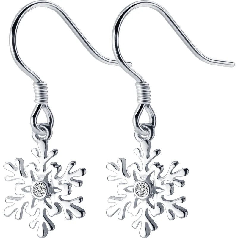 Snowflake Shape with Small Zircon Stone 925 Sterling Silver Dangle Drop Earrings Fine Jewelry for Women
