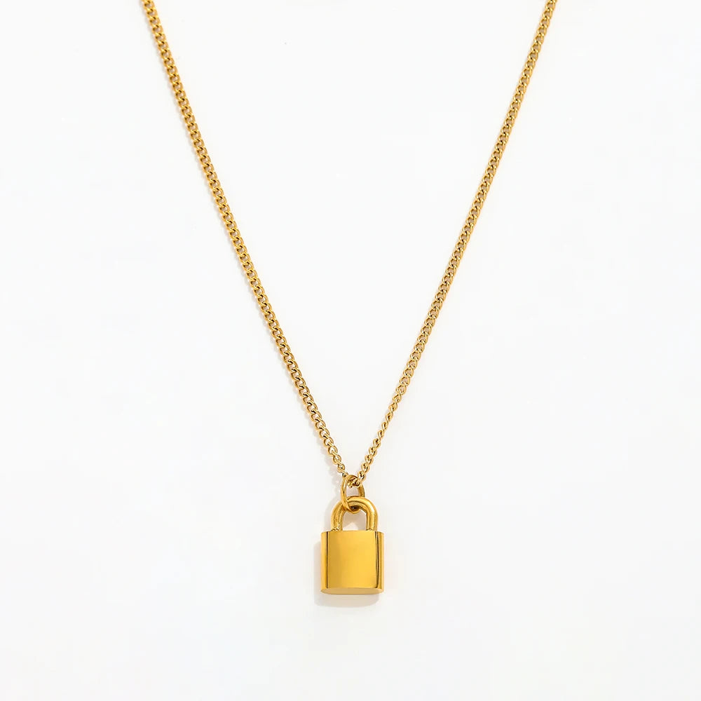 Fenny Wholesale 18K PVD Plated Waterproof Fashion Permanent Solid Padlock Pendant Stainless Steel Choke Chain Necklace for Women