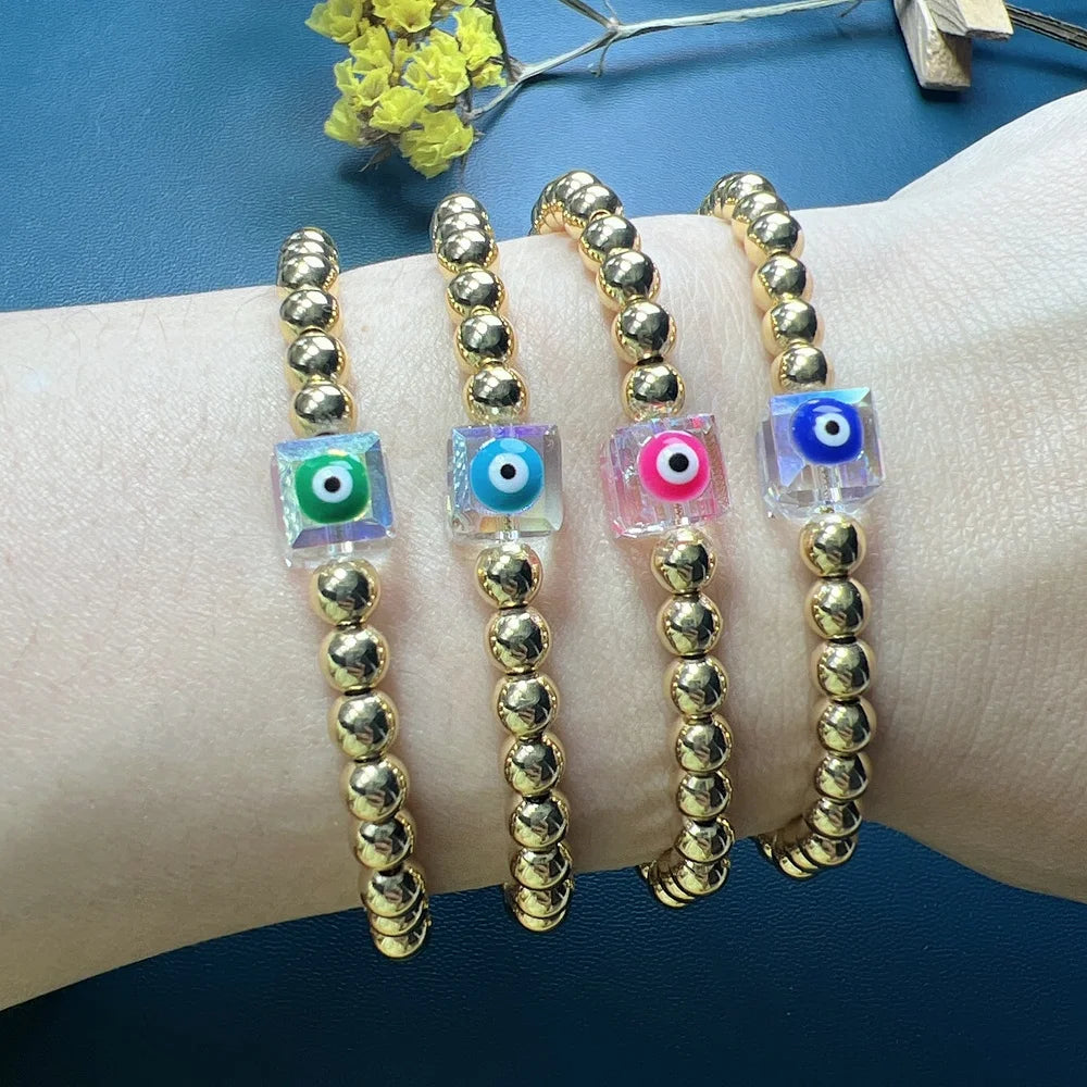 Fashion Small Evil Eye Charm Bracelet for Women Metal Plated Gold Adjustable Chain Resin Jewelry