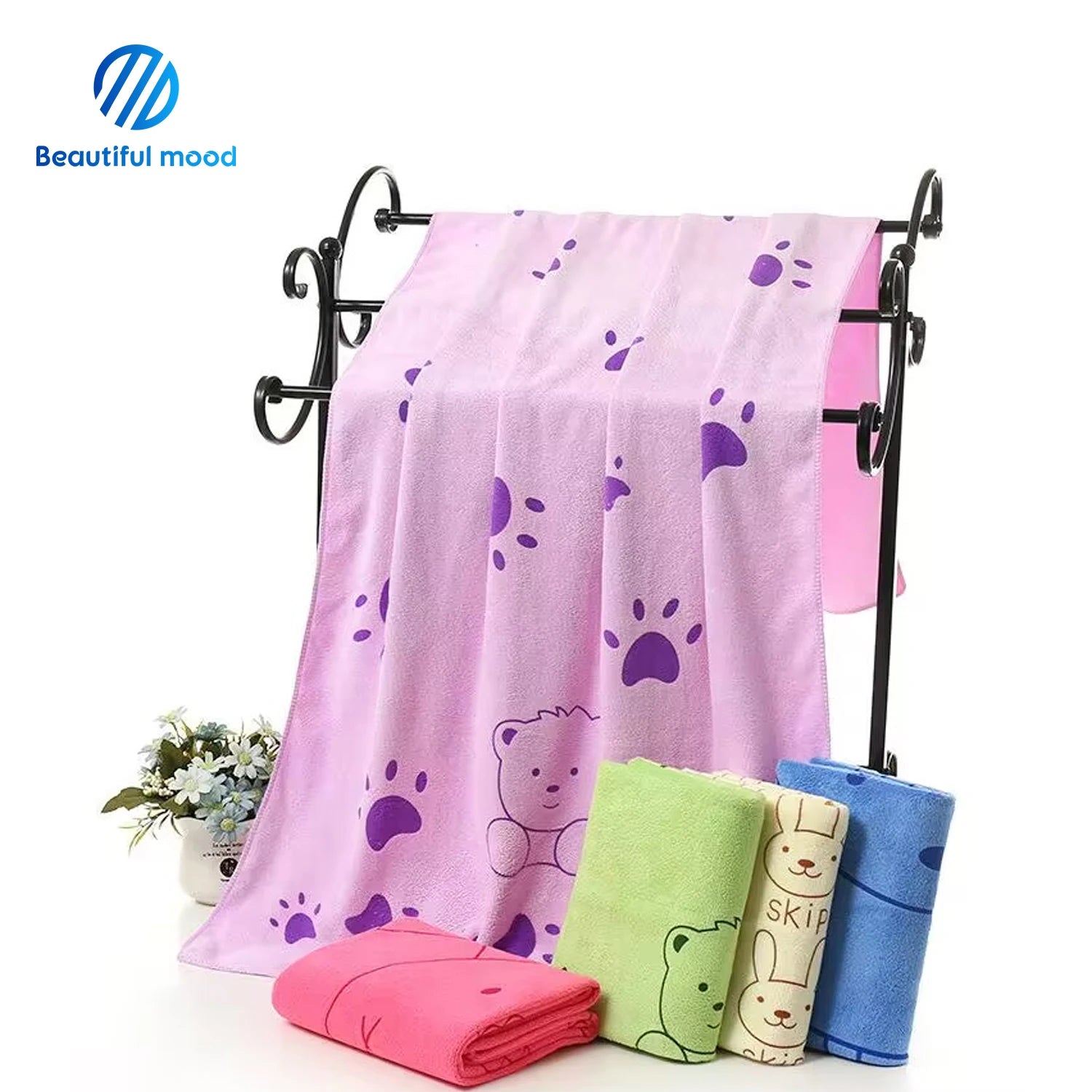 Factory Wholesale Customized Design logo Reactive Printed Hotel Bath Towel Quick-Dry Microfiber Towel