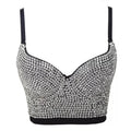 Sparklys Women Sexy Club Party Show Cloth Miami Styles Black Rhinestone Padded Crop Top