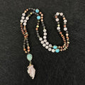 Fashion Hand Knots Healing Natural Rose Quartz Real Stone Round Beads Necklace Big Pendant Necklace Women Jewelry