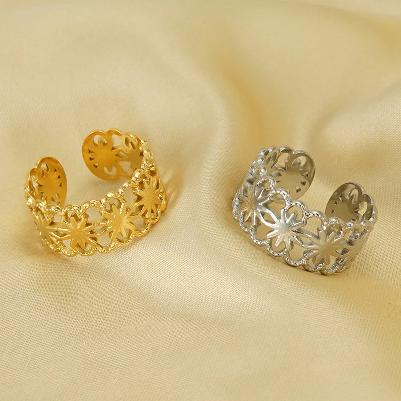Beimai OEM Ring Vintage Titanium Steel Hollow Flower Adjustable Ring