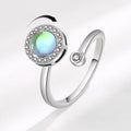 Luxury Delicate Natural Blue Oval Stone Cubic Zirconia Adjustable Spinner Ring for Women Colorful Opal Rotating Rings