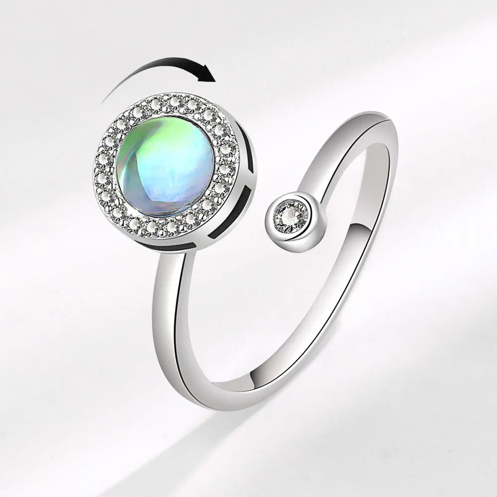 Luxury Delicate Natural Blue Oval Stone Cubic Zirconia Adjustable Spinner Ring for Women Colorful Opal Rotating Rings