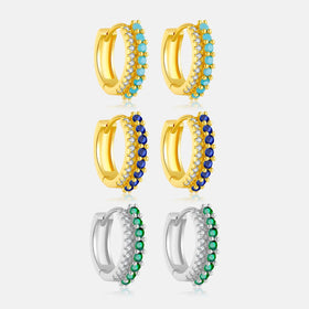 FUAMAY Dainty 925 Sterling Silver Huggie Earrings Simple 18K Gold Plated Double Color Zircon Hoop Earrings