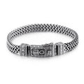 Punk Silver 22CM Stainless Steel Double Row Dragon Bone Bracelet Ancient Egypt Symbol of Life Charm Ankh Eye Bracelet for Men