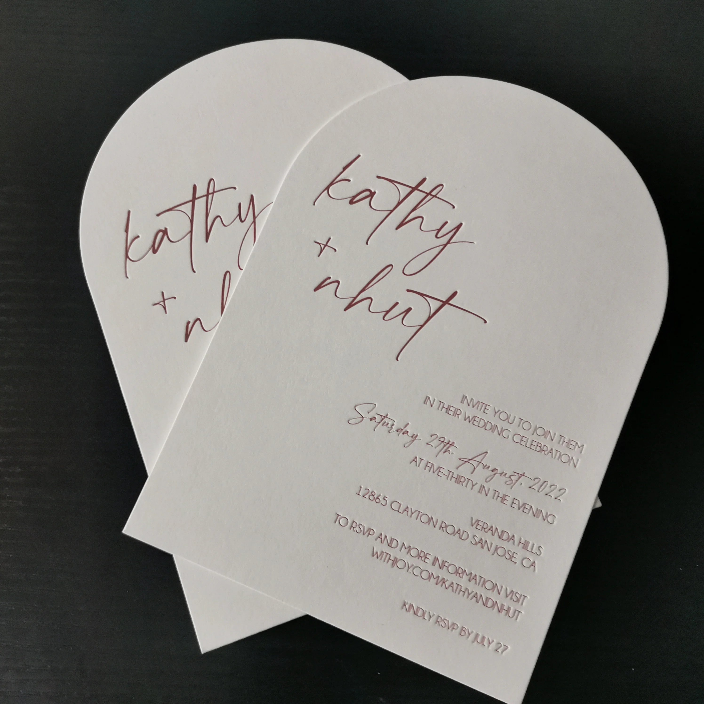 Gold Foil Marriage Greeting Card / Letterpress Postcard Handmade Invitation Card
