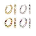 Inlay Multi-Color Stones Zircon Fashion Jewelry 925 Sterling Silver Hoop Earrings Women