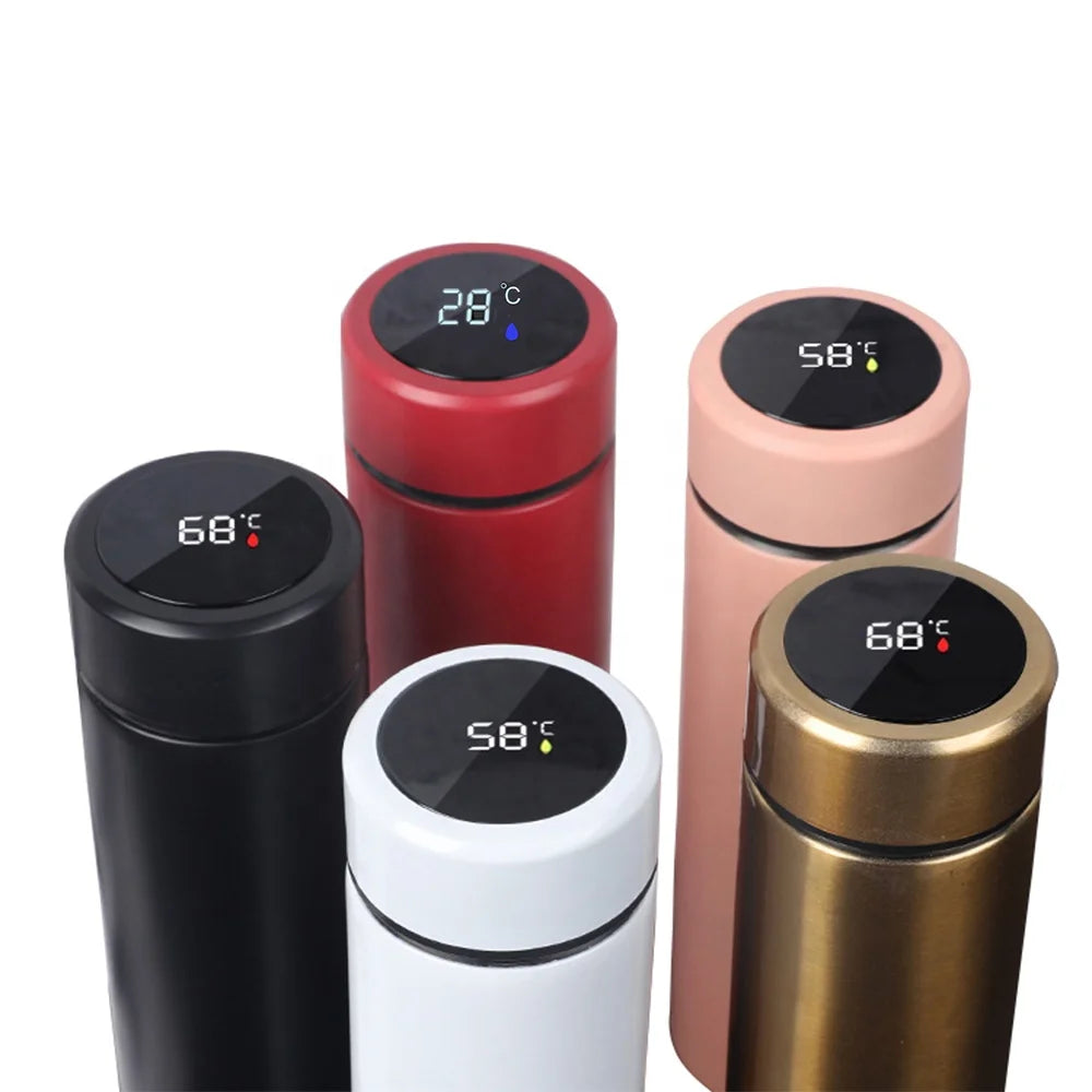 Smart Water Bottle 500ml Digital Temperature Display Tea Infuser Stainless Steel Vacuum Insulation Black White Blue