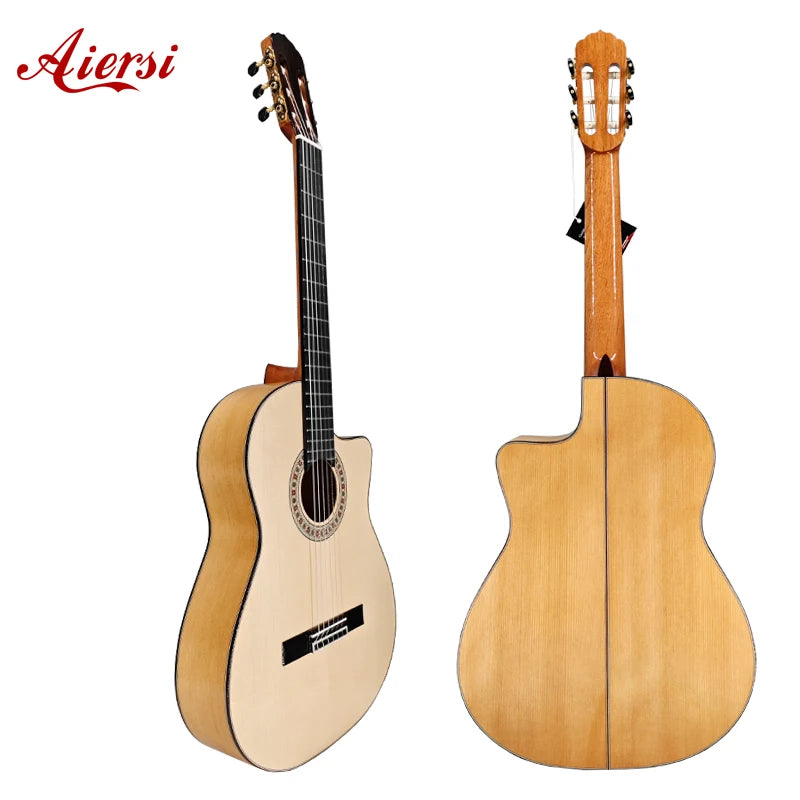Aiersi Brand  Luthier Made  Solid  Cutway Spanish Flamenco Guitar Handmade Nylon String Classical Guitar
