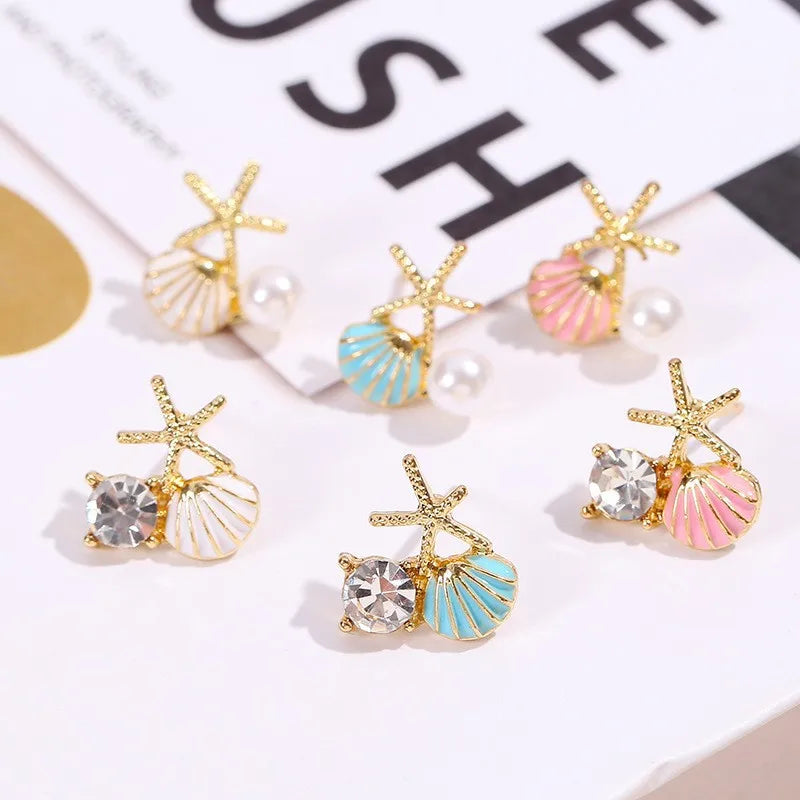 Eco-friend Enamel Alloy Earrings Cute Starfish Alloy Earring Sea shell for Women