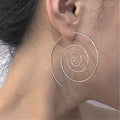 Fashion Spiral Line Circle Hoop Silver Geometric Minimalist Elegant Bar Pull Earrings