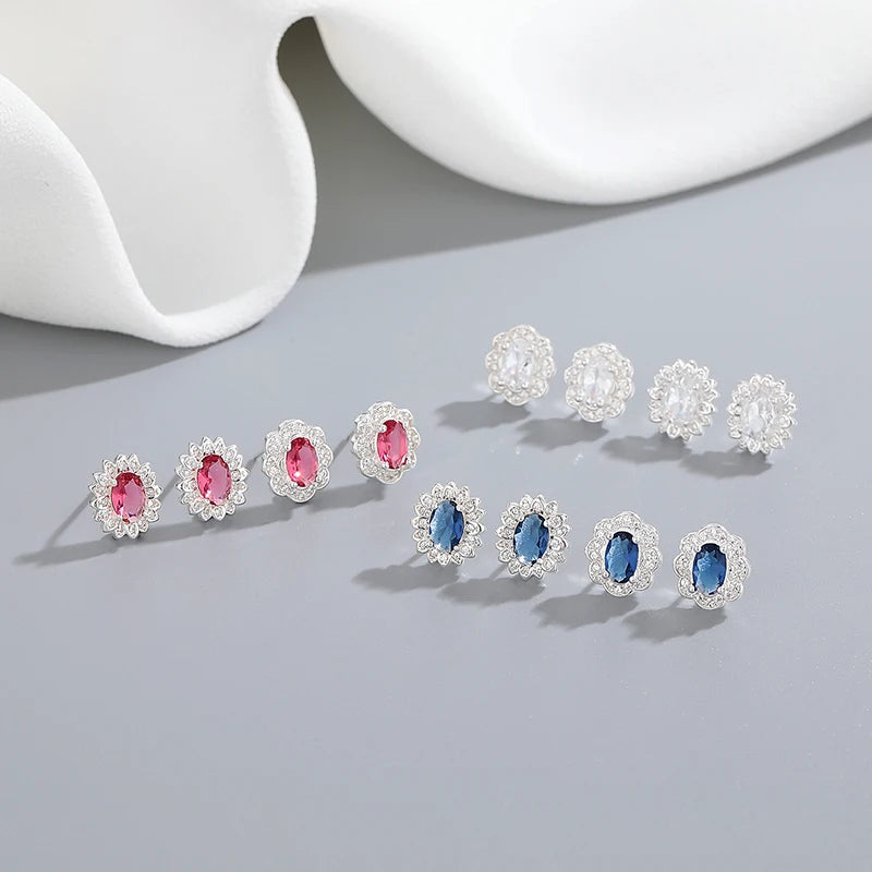 Stylish Wholesale Silver Earrings 925 Colorful Zircon Silver Flower Stud Earrings for Women