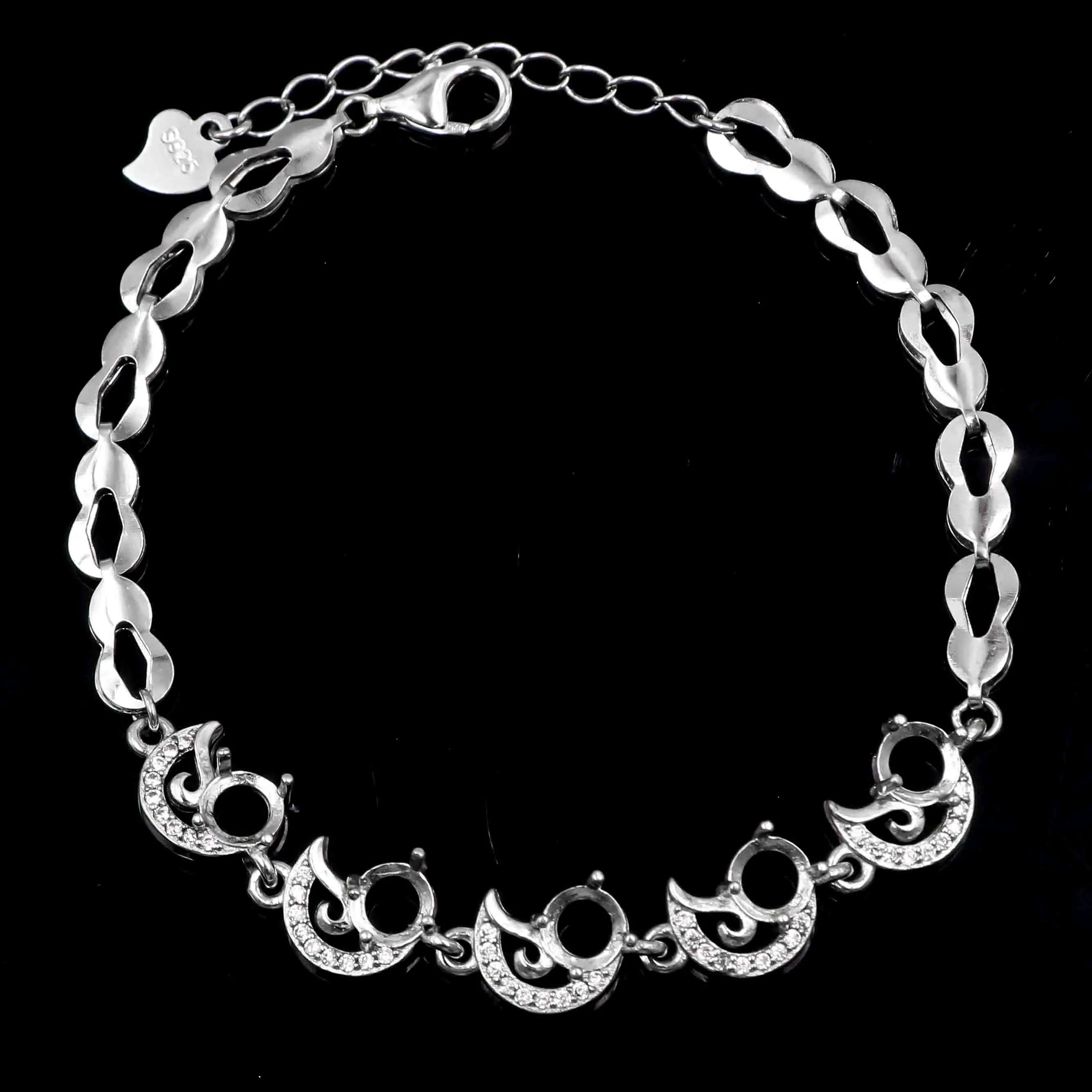Sterling Silver 5*5mm Semi Mount Bracelet Empty Support Blank Claws Setting S925 Mountain Base Without Main Stone for Inlay DIY