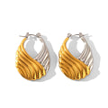 Creative Stainless Steel 18K PVD Plated Threaded Satchel Textured Gold and Silver Color Matching Two Tones Hoop Earrings