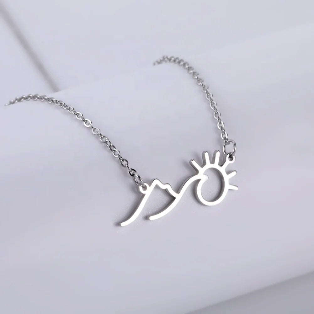 Romantic Mountain Sea Sunrise Necklace Women Girls Stainless Steel Statement Pendant Necklaces Choker Fashion Jewelry Wholesale