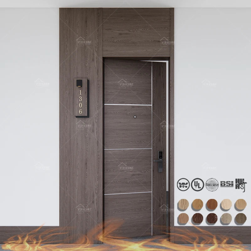 French Designer Modern Apartment Room Wood Doors Interior Hotel Room Fire Door 30x80 Porte Interieurs Fireproof Door