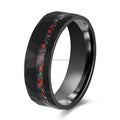 Poya Meteorite Dinosaur Bone Offsetting Inlay Black Tungsten Ring for Men