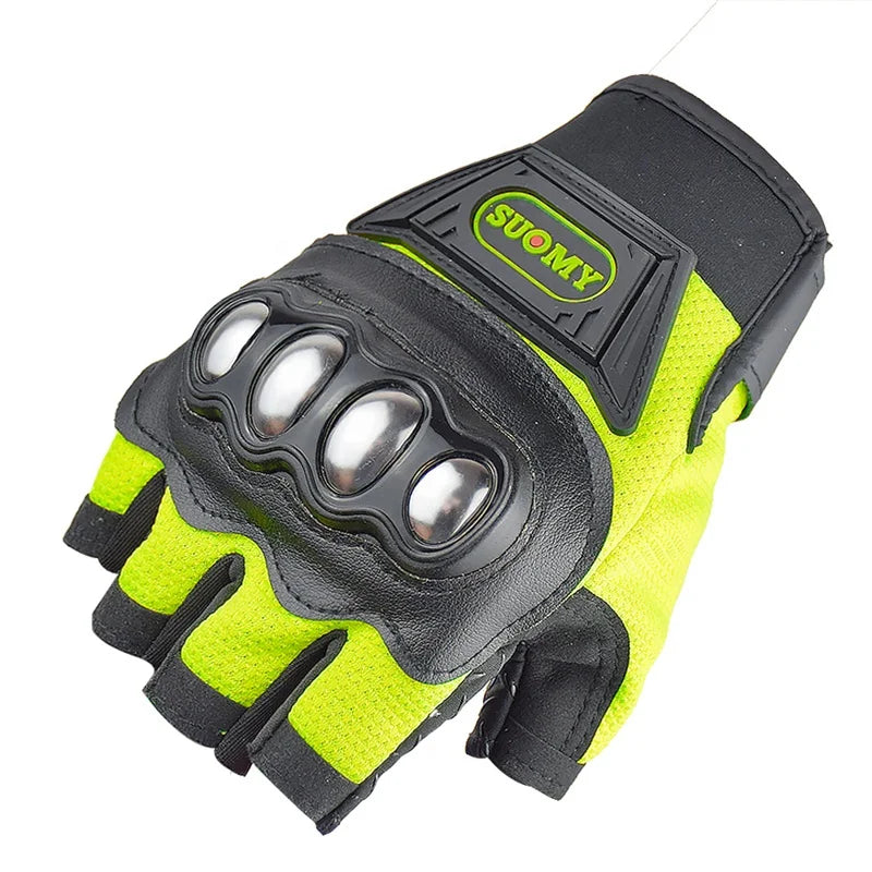 SUOMY Stainless Steel Fingerless Summer Motorcycle Riding Gloves Breathable Half Finger for Bike Cycling Bicycle Casual Outdoor