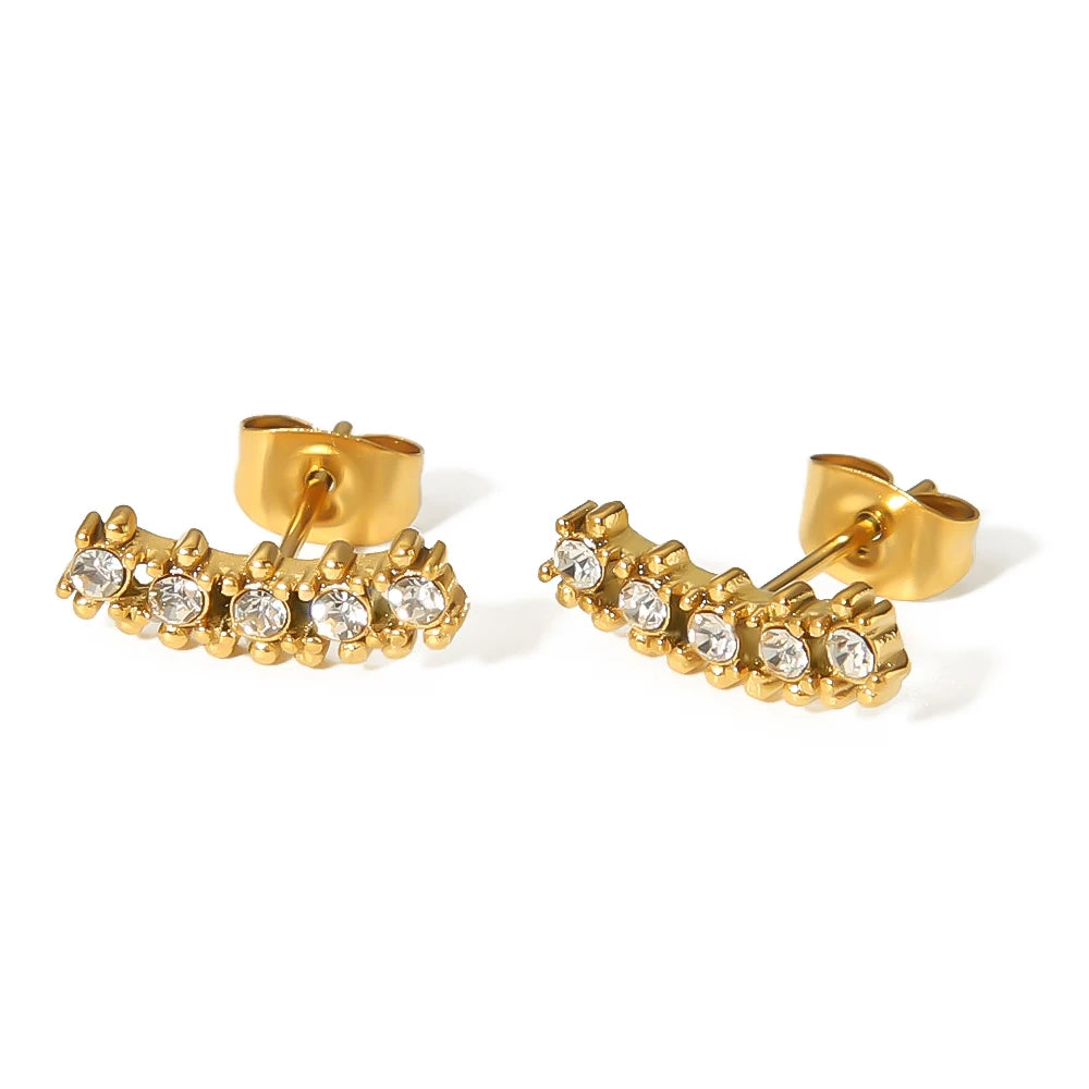 2023 Trendy High Quality Dainty White Zircon Diamond Line Earrings Stainless Steel 18K Gold Plated Jewelry Gift Stud Earrings