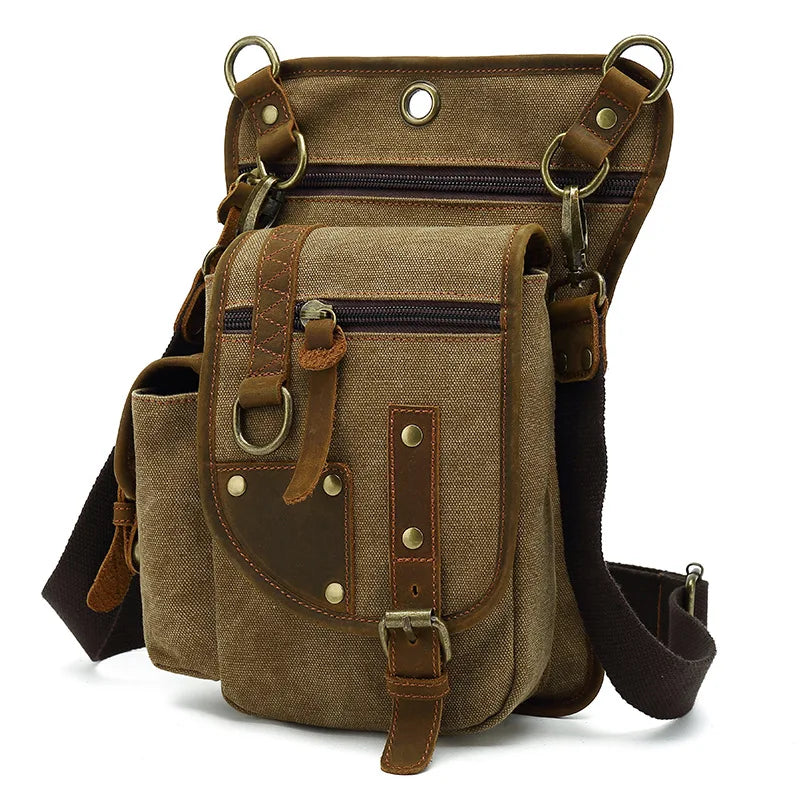 Wholesale Custom Men's Durable Canvas Waist Pack Pouch Fashion Outdoor Hiking Utility Thigh Drop Leg Bag with Zipper Closure