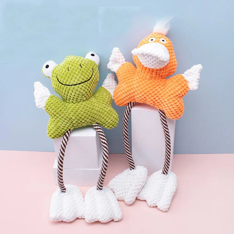 Plush Pet Dog Toy Frog Duck Interactive Dog Rope Toy Squeak Dog Chew Toy