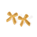 J&D Fashion Design 18K PVD Gold Plated Stainless Steel Texture Bow Knot Stud Earring for Women Popular