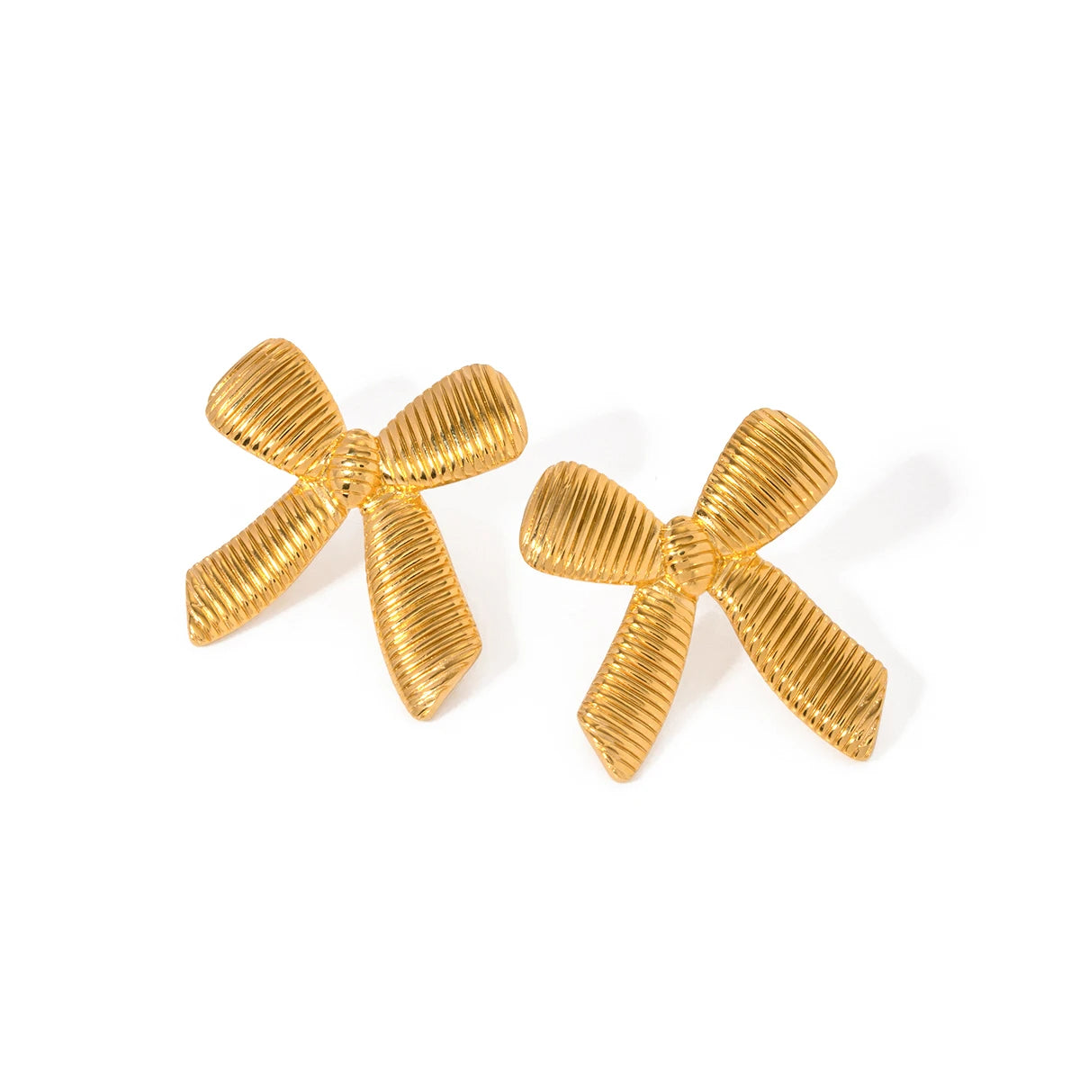 J&D Fashion Design 18K PVD Gold Plated Stainless Steel Texture Bow Knot Stud Earring for Women Popular