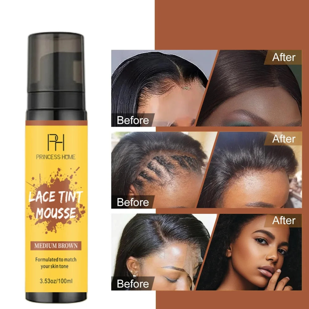 Private Label Waterproof 100ML Medium Brown Wig Dye Wig Knot Healer Stick Lace Tint Spray Foam Mousse