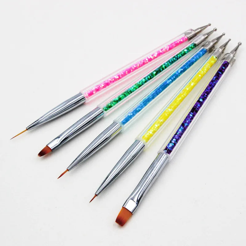 Professional Double-Ended Small Detail Synthetic Hair Nail Art Gel Polish Liner Brushes Set 5 Pcs for Nail Drawing Dotting Tools