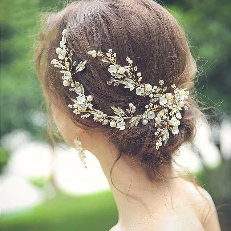 Handmade Party Princess Wedding Hair Accessories Bride Alloy Pearl Crystal Hair Comb Bridal Headband Headpiece for Women Girls