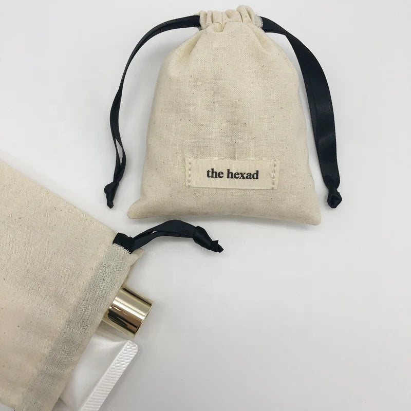 Cotton Pouch Drawstring Bag With Label