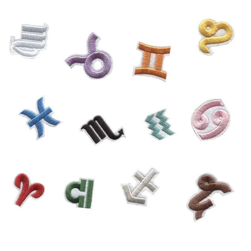 Wholesale Custom Iron on Applique Zodiac Embroidery Embroidered Patches Made in China