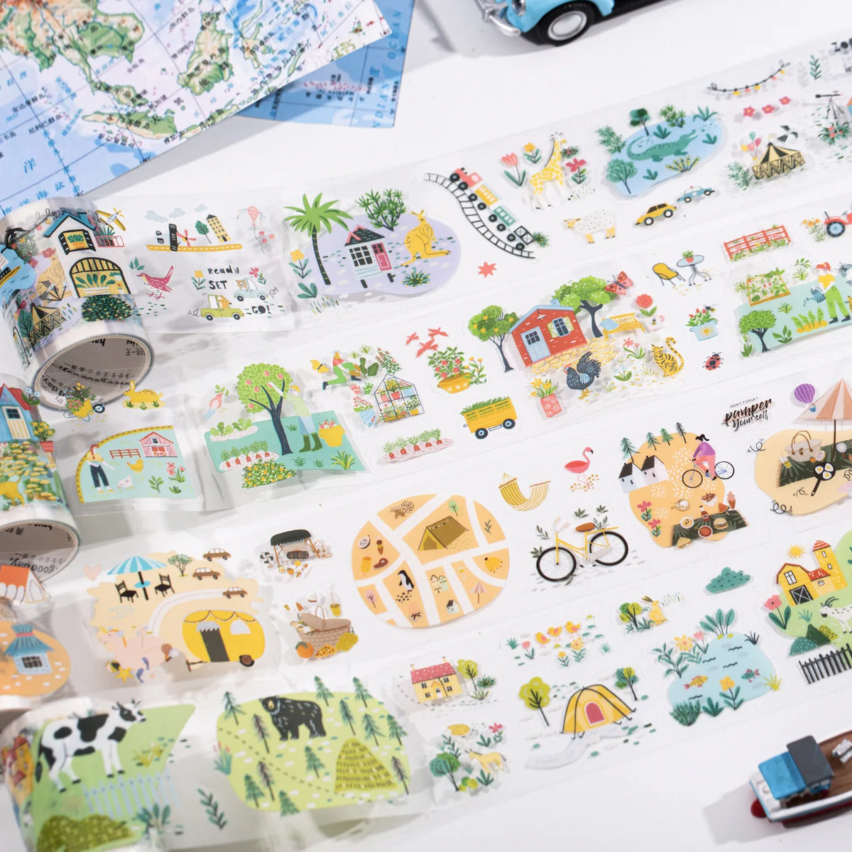 My Little Map Series Die Cut Handbook Decorative Stickers 1Roll Tape Water Activated PET Rubber Adhesive Waterproof Loop Masking MegaBDM