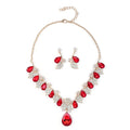 Hot Sale Gold Plated Water Drop Rhinestone Crystal Choker Pendant Necklace and Earrings Set for Wedding