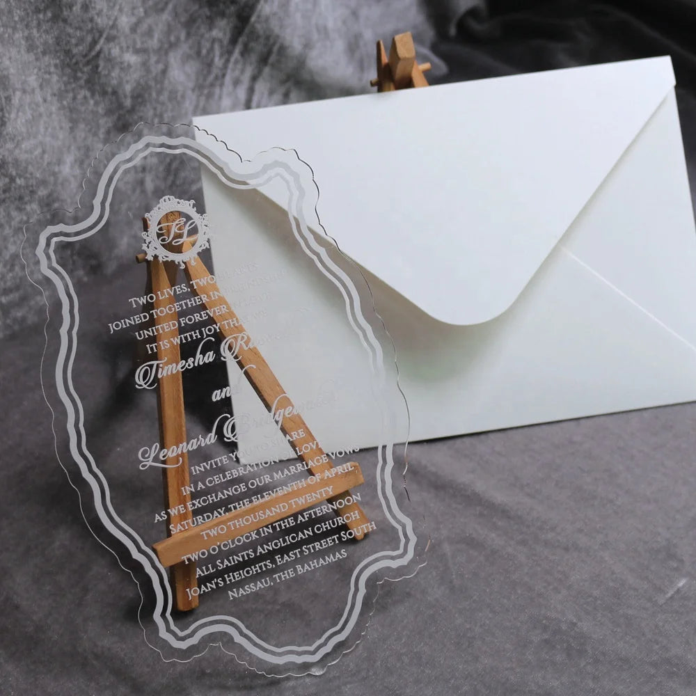 Special White Screen Silk Printing Wedding Invitation Cards with White Simple Envelope MegaBDM