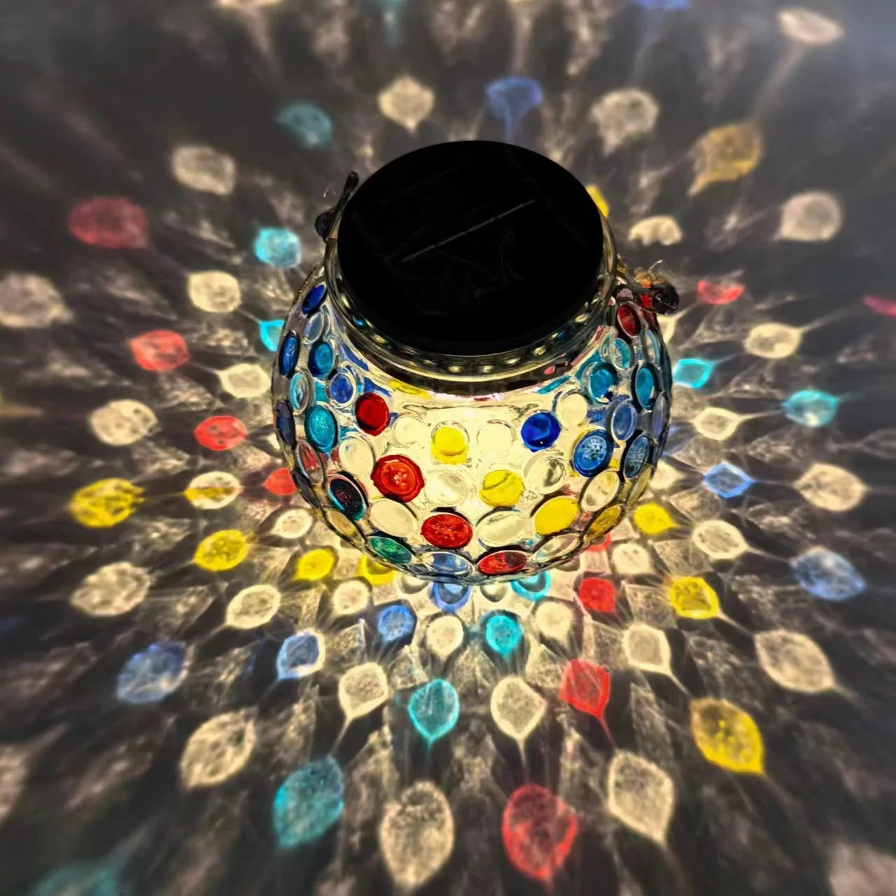 Solar Powered Outdoor Night Light Glass Peacock Bottle Decor Wishing Wave Dot 10cm Diameter for Lawn Courtyard Balcony Garden