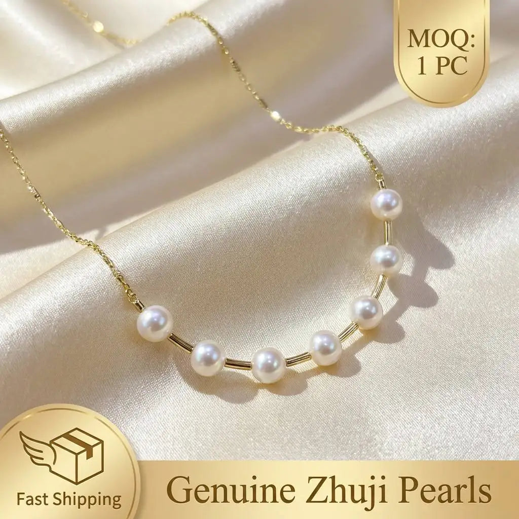 Real Freshwater Pearl Smile Necklace 7-8mm White Button Pearls Jewelry Starry Sky Design Zhuji Pearl Fast Shipping MOQ 1 PC