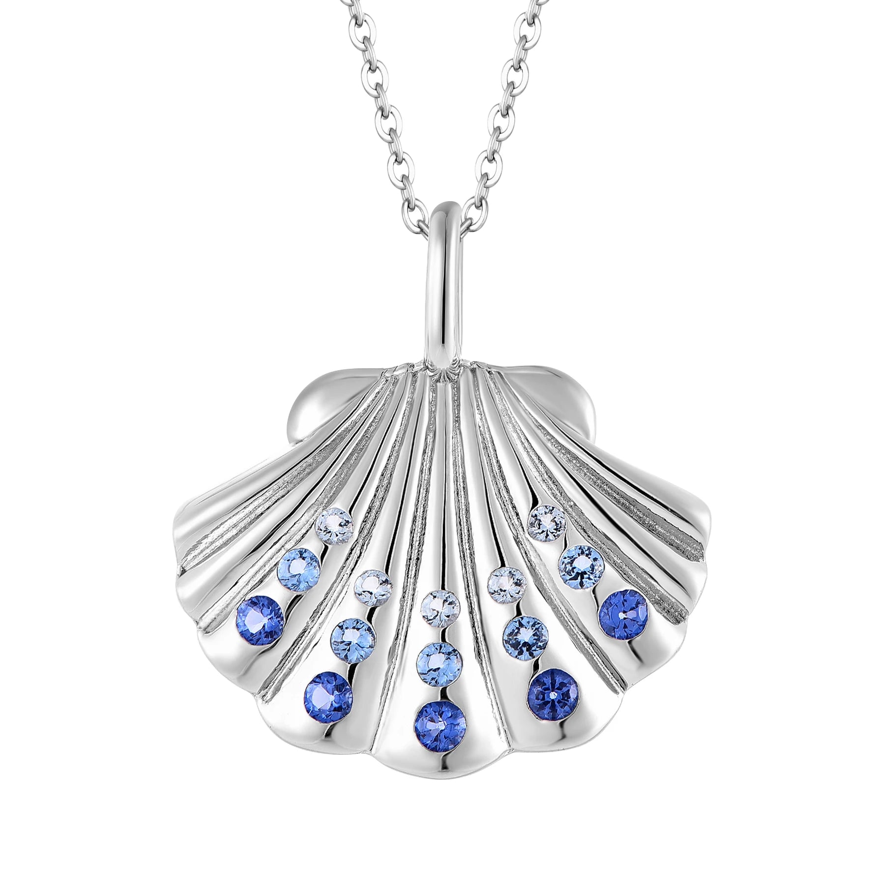 Yh Jewellery Elegant Women 925 Sterling Silver Summer Jewelry Platinum Plated Blue Cubic Zirconia Shell Sea Pendant Necklace