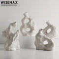 WISEMAX FURNITURE Nordic Modern Small Vases Set Home Decorative Handmade Art White Irregular Flower Ceramic Vase for Sale