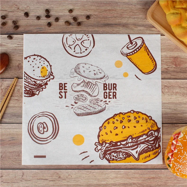 Factory Hot Sale Biodegradable Sandwich Burger Wax Wrapping Paper Grease Proof Hamburger Food Grade Packaging Paper