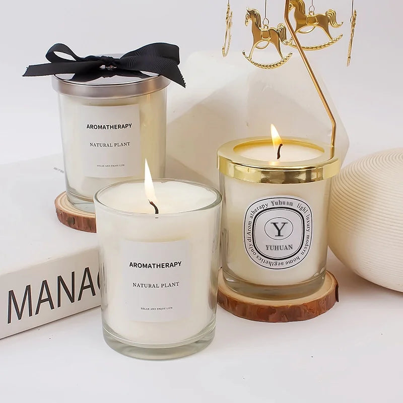 Customizable Soy Wax Aromatherapy Scented Candle Smokeless with Long-Lasting Fragrance Glass Cup Ornament for Home Bedroom MegaBDM