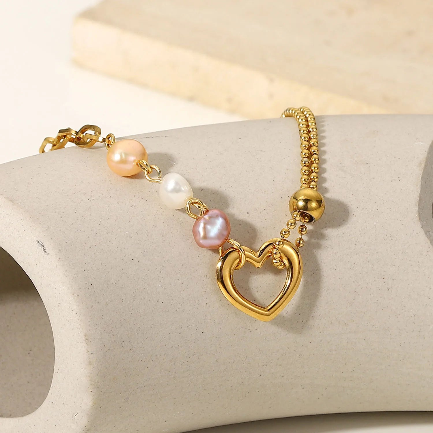 Aimgal Fine Jewelry 316 Stainless Steel Plated 18K Gold Natural Freshwater Pearl Trendy A-Grade Charm Beaded Bracelet Baroque