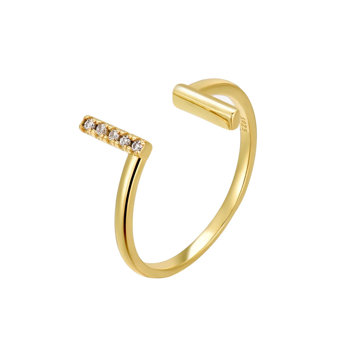 Simple 925 Sterling Silver Micro Insert Zircon Double T Letter Opening Adjustable Ring for Women