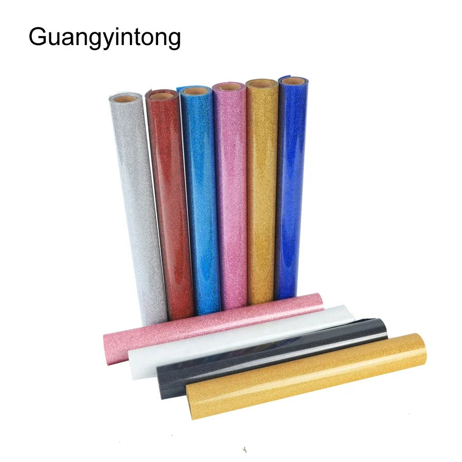 Guangyintong PU Glitter Packaging Material Self Adhesive Plastic Stretch Wrap Film Rolls Glossy Heat Transfer Vinyl for Clothing