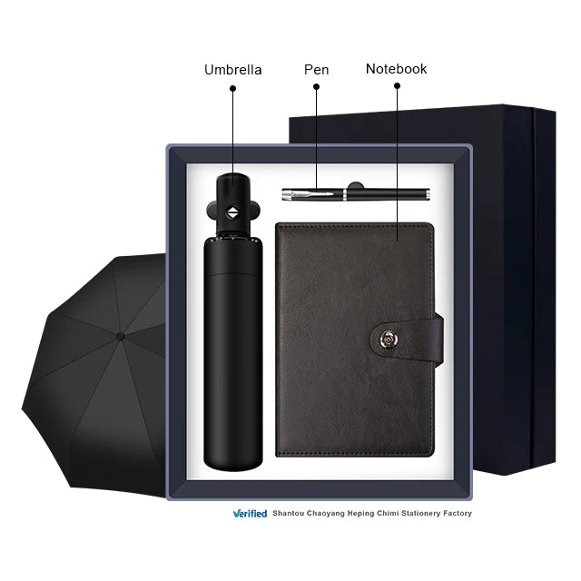 Luxury VIP Office Stationery Corporate Gift Set Company Business Umbrella Pen Notebook for VIP or Important Clients