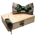 Handmade Wooden Box Pack Wedding Bow Ties and Brooch Set Natural Feather Bow Tie