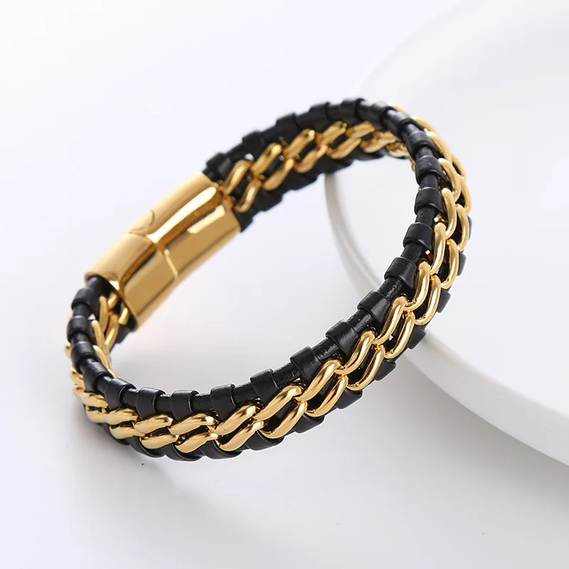 ORDRM Jewelry Genuine Leather and Stainless Steel Braided Bracelets for Men